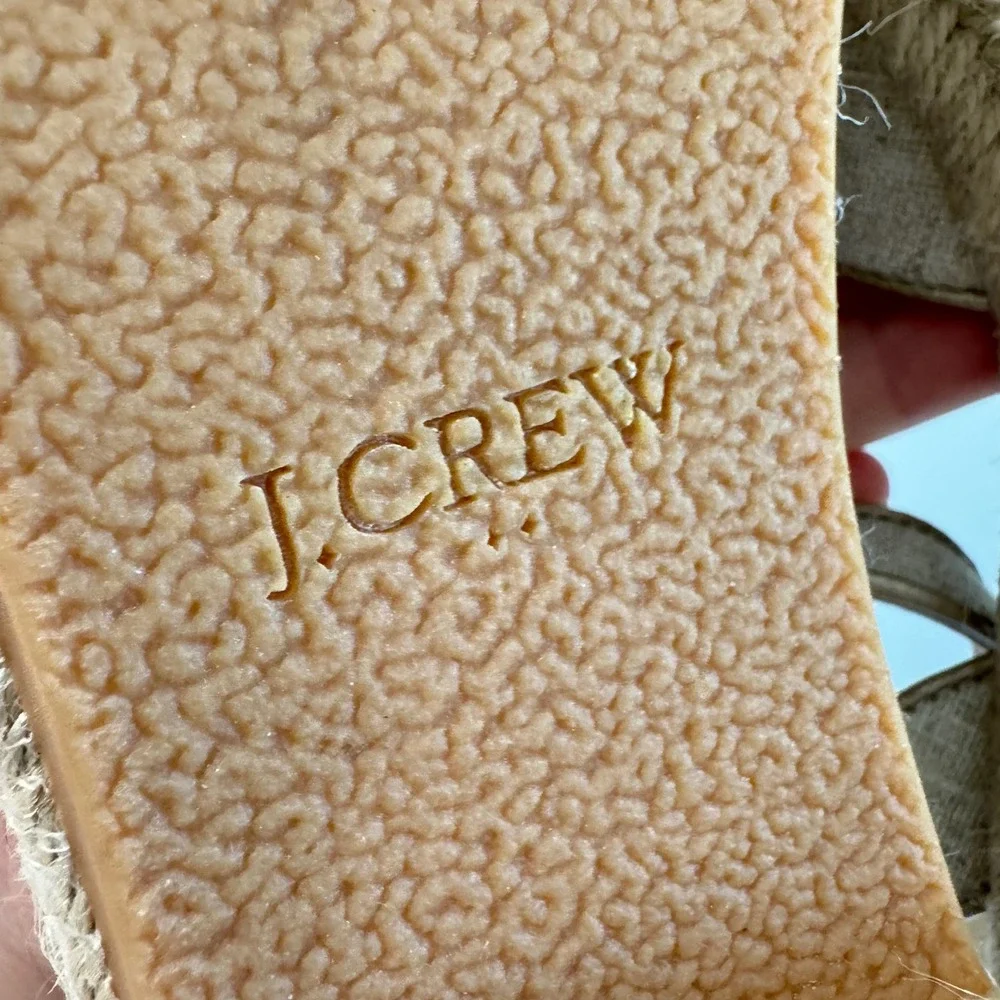 J.Crew Espadrille Block Heel Sandals Beige Gold Linen BW888 Womens 6